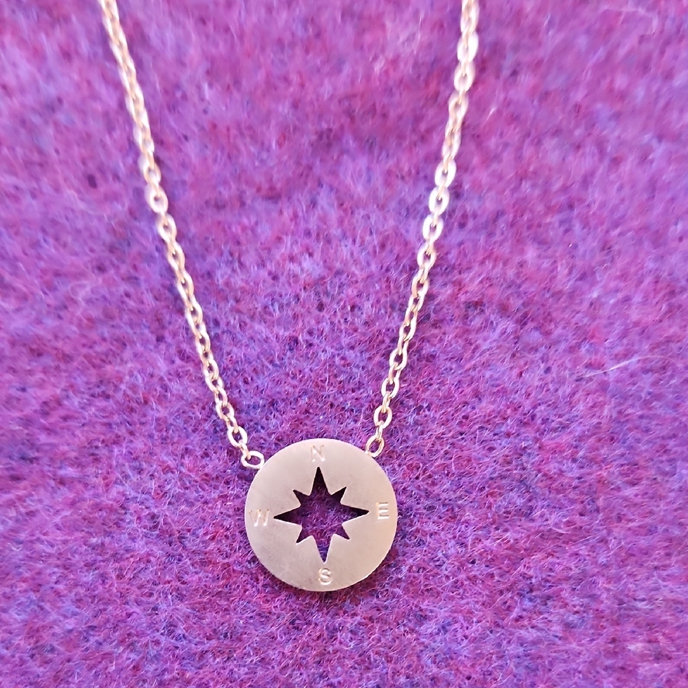 Copper Color Compass Cutout Necklace